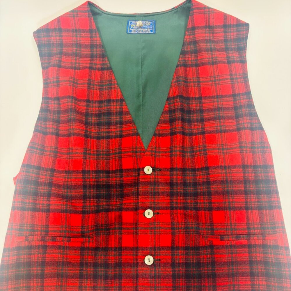 Vintage Pendleton Virgin Wool Vest Red Plaid Men’s Size S Small Women's L Large